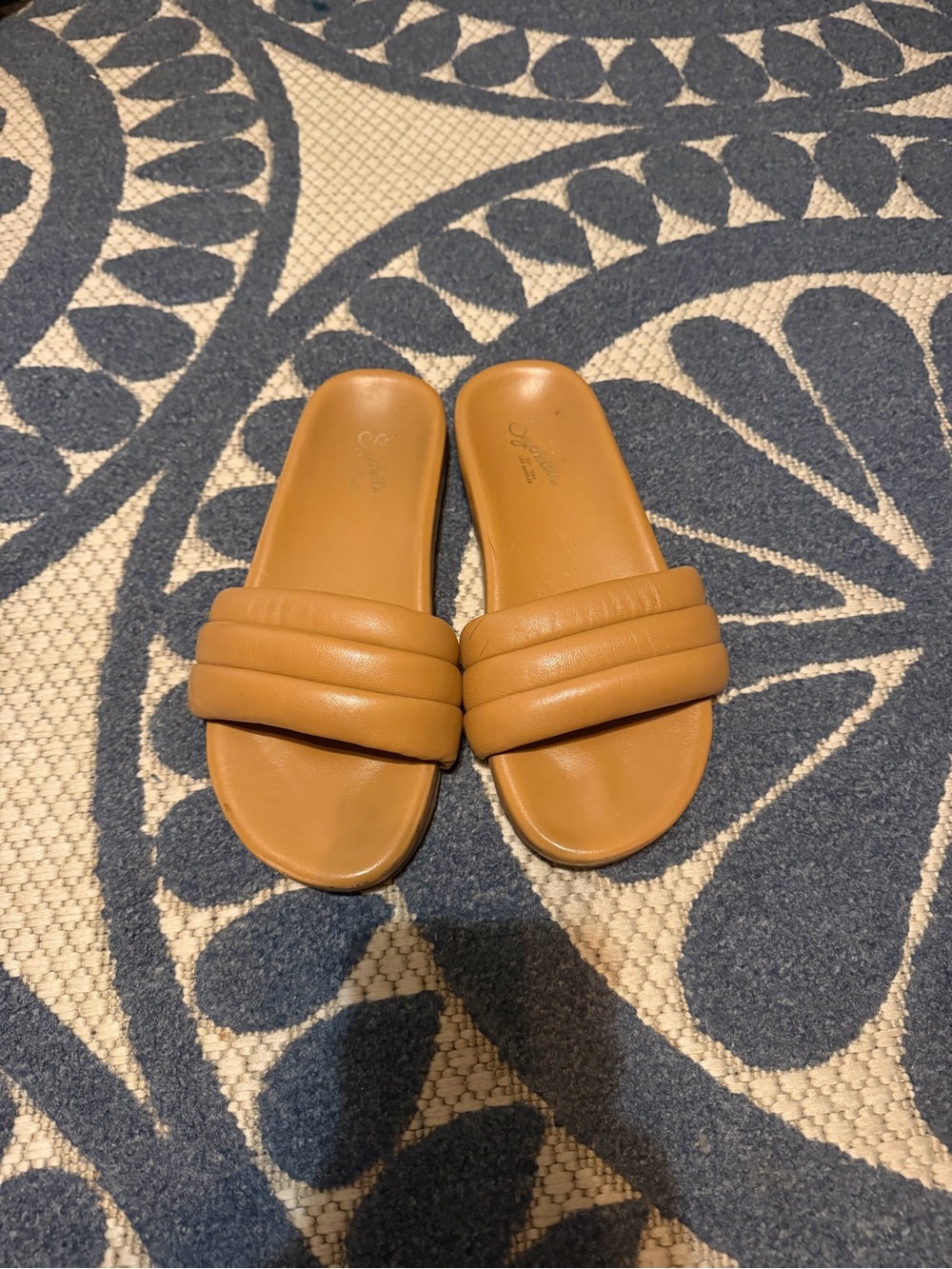 Seychelles Tan Quilted Slide Sandals